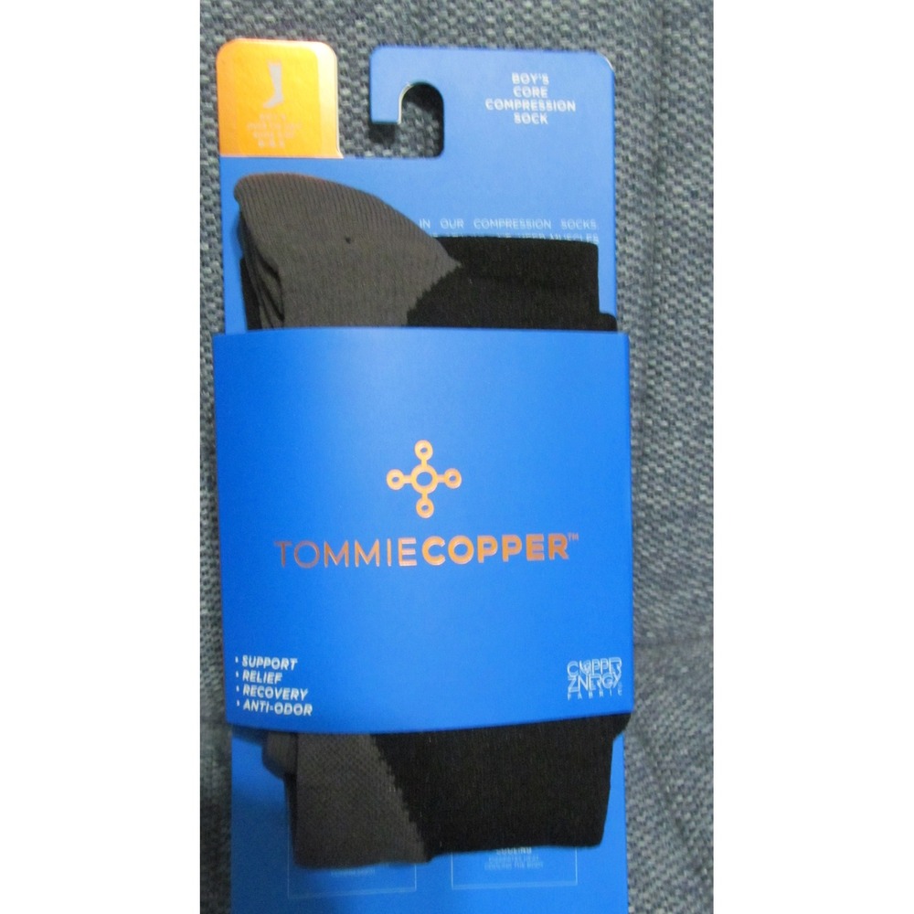 Tommie Copper Boys Core Compression Socks Black Iron Gate Shoe Size 6-8.5